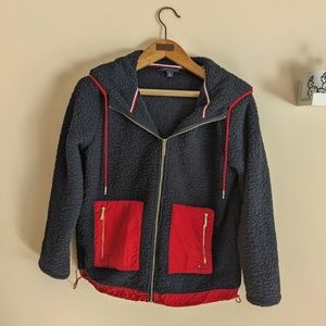 Faux shearling jacket, blue/red, Tommy Hilfiger, women S, never worn